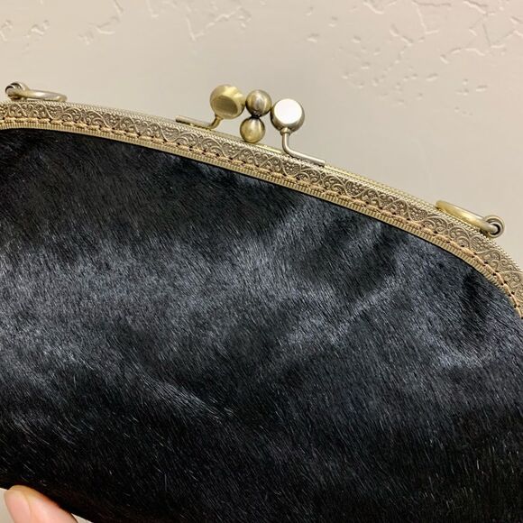 Handsewn Real Hair-on-horsehide Double Kiss-lock Clutch/Shoulder bag/Crossbody - Picture 13 of 16